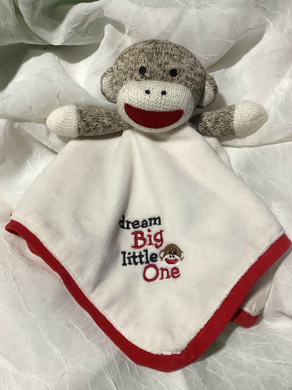 Baby Starters Red & White Sock Monkey Lovey Security Blanket Dream Big 2018